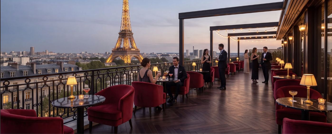 Maison Rapp rooftop at dusk